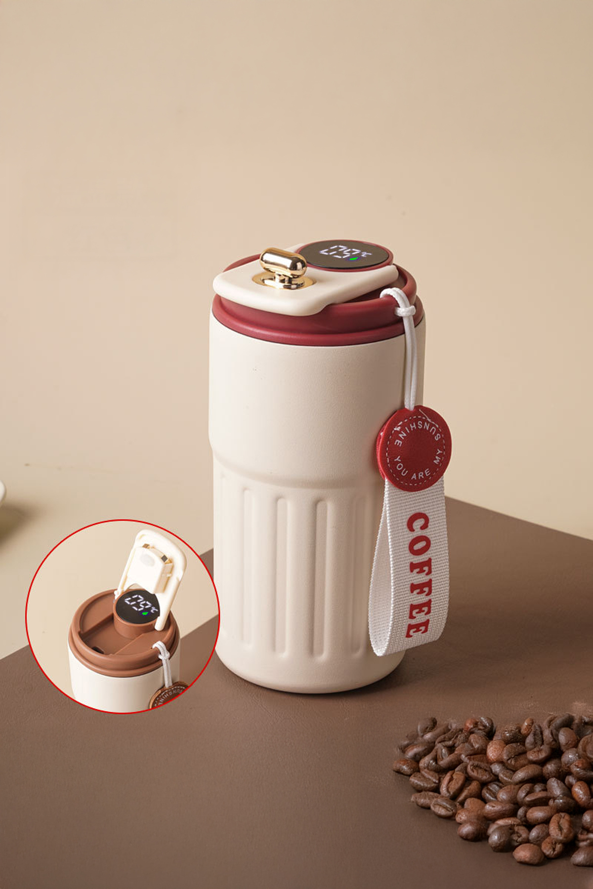 Vadi Dijital Sıcaklık Göstergeli Paslanmaz Çelik Isı Yalırımlı Termos Kupa 400 ml