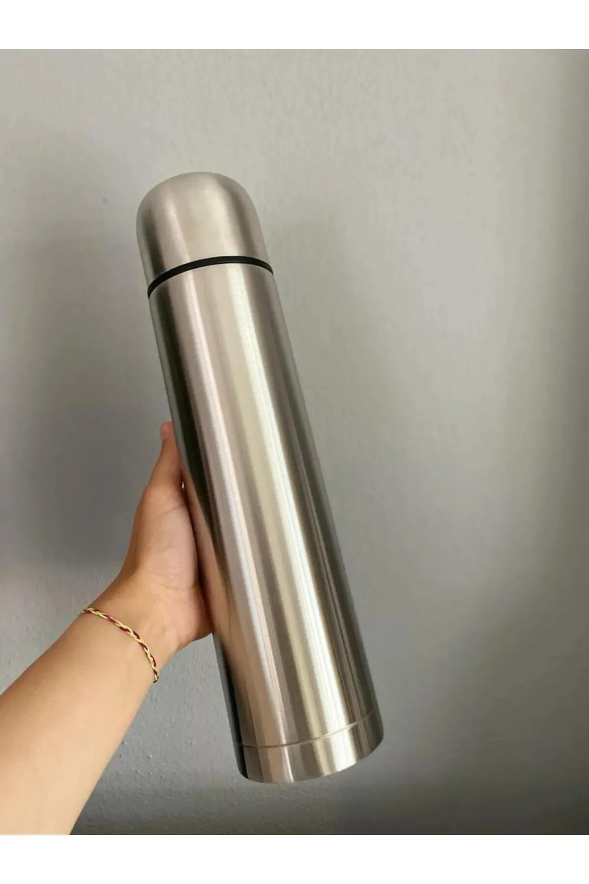 RGV Deri Çantalı Bardaklı 1 Litre Gri Paslanmaz Çelik Küçük Termos Bardak Çay Kahve - Görsel 3