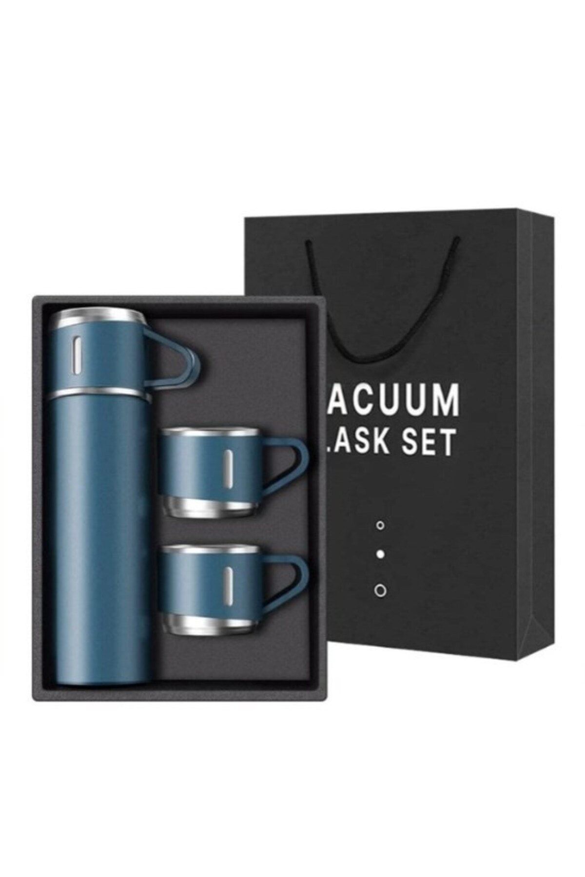 BiTon Toptan Paslanmaz Çelik Termos 3 Bardaklı Termos Seti Vakumlu Kamp Termos Set Lacivert - Görsel 2