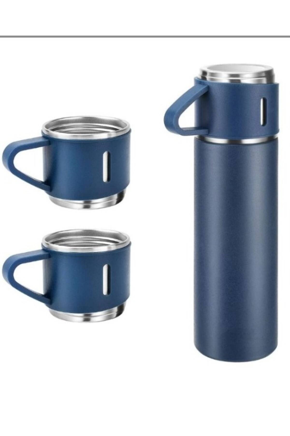 BiTon Toptan Paslanmaz Çelik Termos 3 Bardaklı Termos Seti Vakumlu Kamp Termos Set Lacivert - Görsel 3