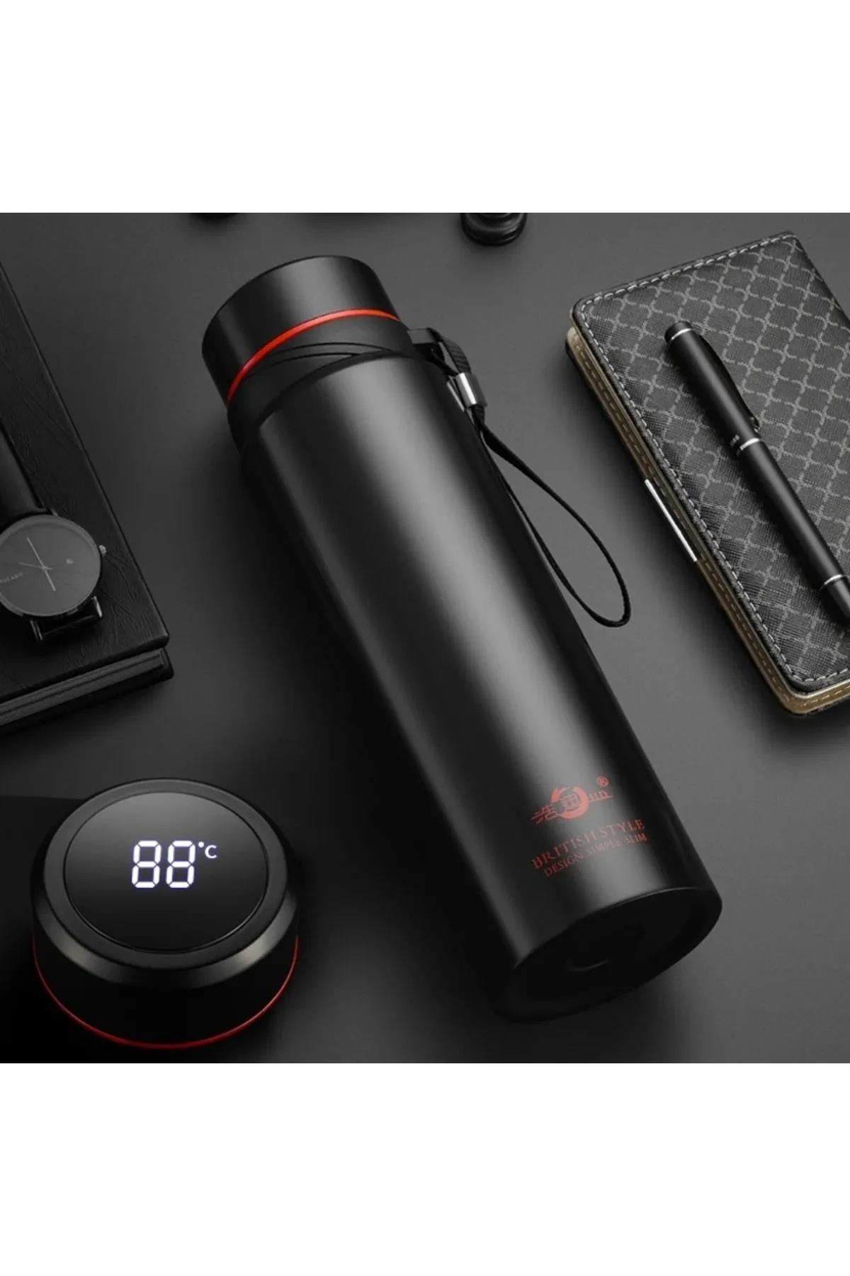 Enfa British Style Siyah Dereceli Paslanmaz Çelik Isı Göstergeli Termos 1000ml Enf-232