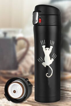 tusah Kedi Tırmık Desenli Çelik Termos Mug 450 Ml