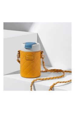 DILLER 300 Ml Kilit Kapaklı Pipetli Deri Kılıflı Taşıma Askılı Çelik Matara 6 Saat Sıcak/soğuk