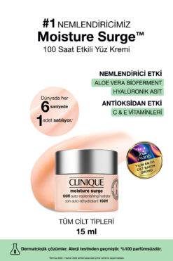 Clinique Moisture Surge™ 100 Saat Etkili Nemlendirici Yüz Kremi 15ml | Aloe Vera Bioferment, Hyalüronik Asit