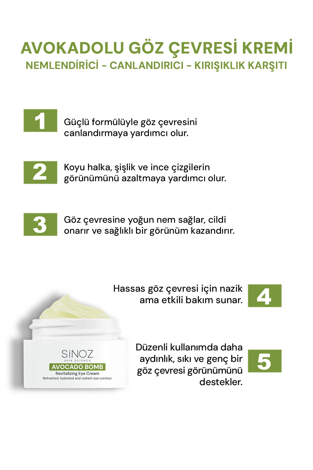 SİNOZ Avokado Bomb Yoğun Nemlendirici Yüz Kremi & Göz Kremi 2'li Bakım Seti - Görsel 3