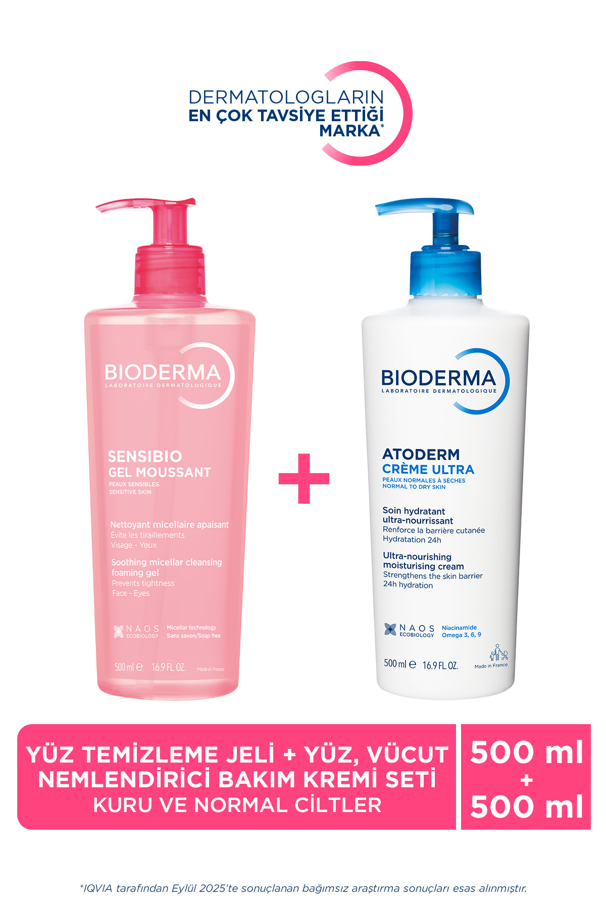 Bioderma Normal Ciltler Micellar Yüz Temizleme Jeli & Kuru Ciltler Nemlendirici Yüz, Vücut Kremi 2'li Set