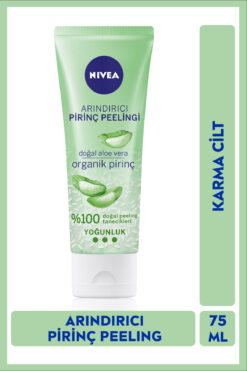 NIVEA Arındırıcı Organik Pirinç Peeling 75ml, Aloe Vera, Yağlı ve Karma Cilt Tipleri, Gözenek Temizleyici