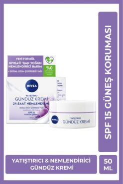 NIVEA SPF15 Yatıştırıcı ve Nemlendirici Gündüz Yüz Bakım Kremi 50ml, Güneş Koruyucu, Hassas Cilt,Parfümsüz