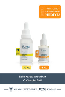 The Purest Solutions Leke Karşıtı Arbutin & C Vitamini Seti: 30 ml Leke Serumu + 8 ml Tanışma Boy C Vitamini