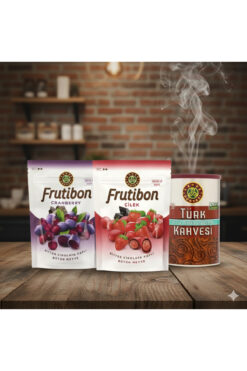 Kahve Dünyası TÜRK KAHVESİ ORTA KAVRULMUŞ ÖĞÜT. 250G TENEKE X Frutibon Bitter Yaban Mersini ve Çilek (100g)