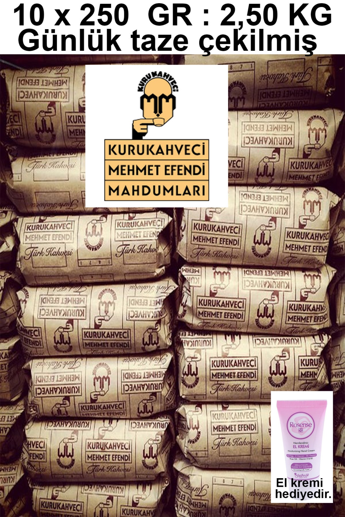 Mehmet Efendi Kurukahveci Mehmet Efendi Mahdumları Türk Kahvesi 250gr.*10 Paket(2,5 Kg. Günlük Çekilmiş) Hediyeli