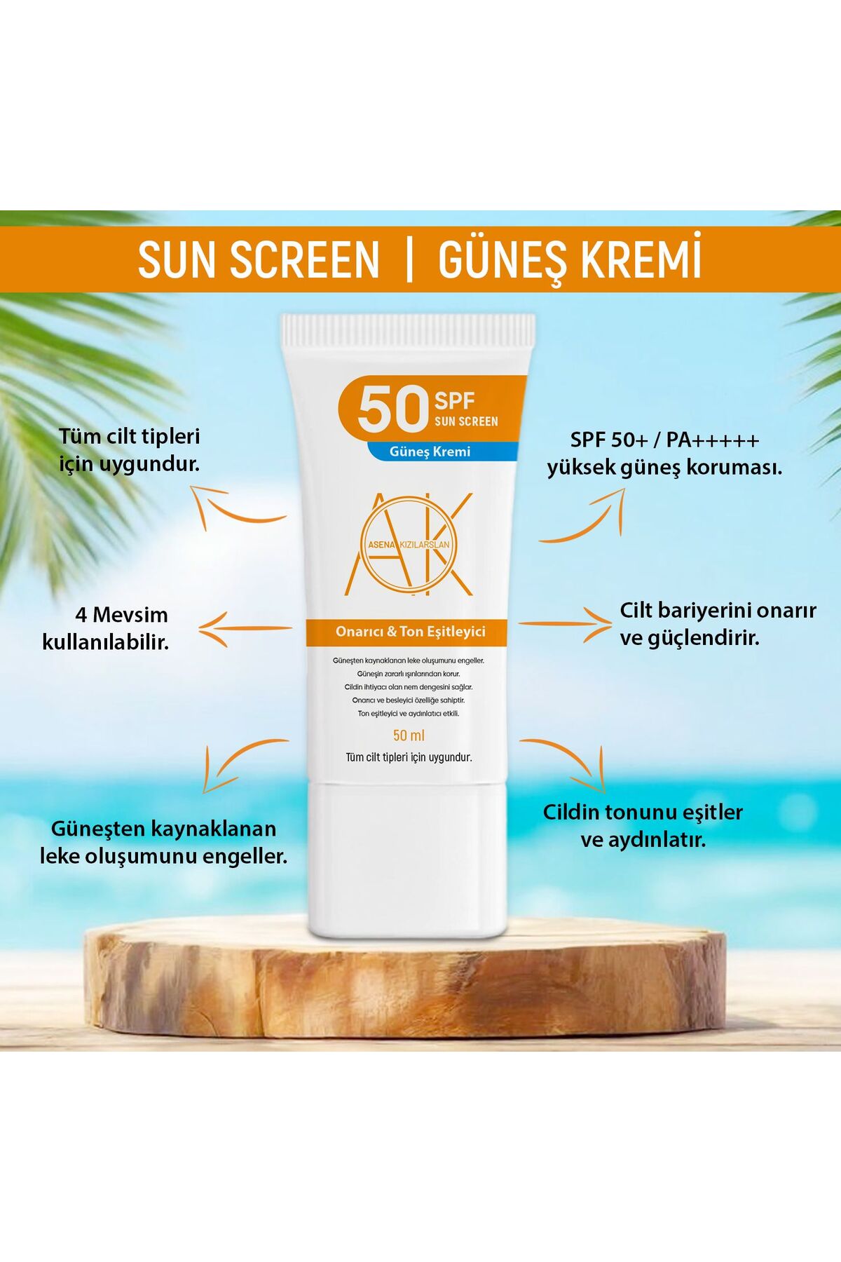 Asena Kızılarslan Onarıcı Aydınlatıcı & Ton Eşitleyici 50 ml 50 Spf Güneş Kremi - Görsel 3