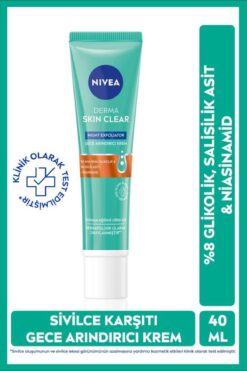 NIVEA Derma Skin Clear Exfoliator Gece Arındırıcı Krem 40ml, Karşıtı, Niasinamid, Karma Ciltler