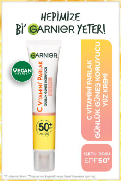 Garnier C Vitamini Parlak Günlük UV Korumalı Güneş Yüz Kremi Işıltılı Doku SPF50+ & Nemlendirici Krem Hediye