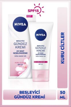 NIVEA SPF15 Besleyici Gündüz Yüz Bakım Kremi 50ml, Kuru Ciltler, 24 Saat Nemlendirici, Badem Yağı