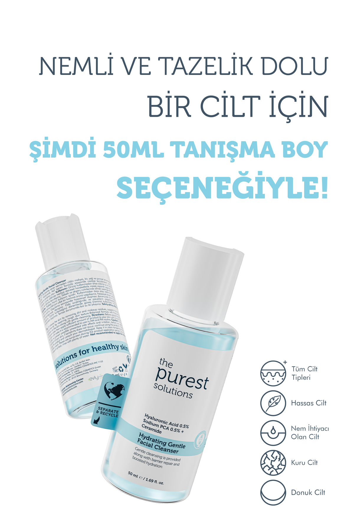 The Purest Solutions Nemlendirme Etkili Hyalüronik Asit Yüz Temizleme Jeli Cilt Bakım Seti: 200 ml + 50 ml Tanışma Boy - Görsel 2
