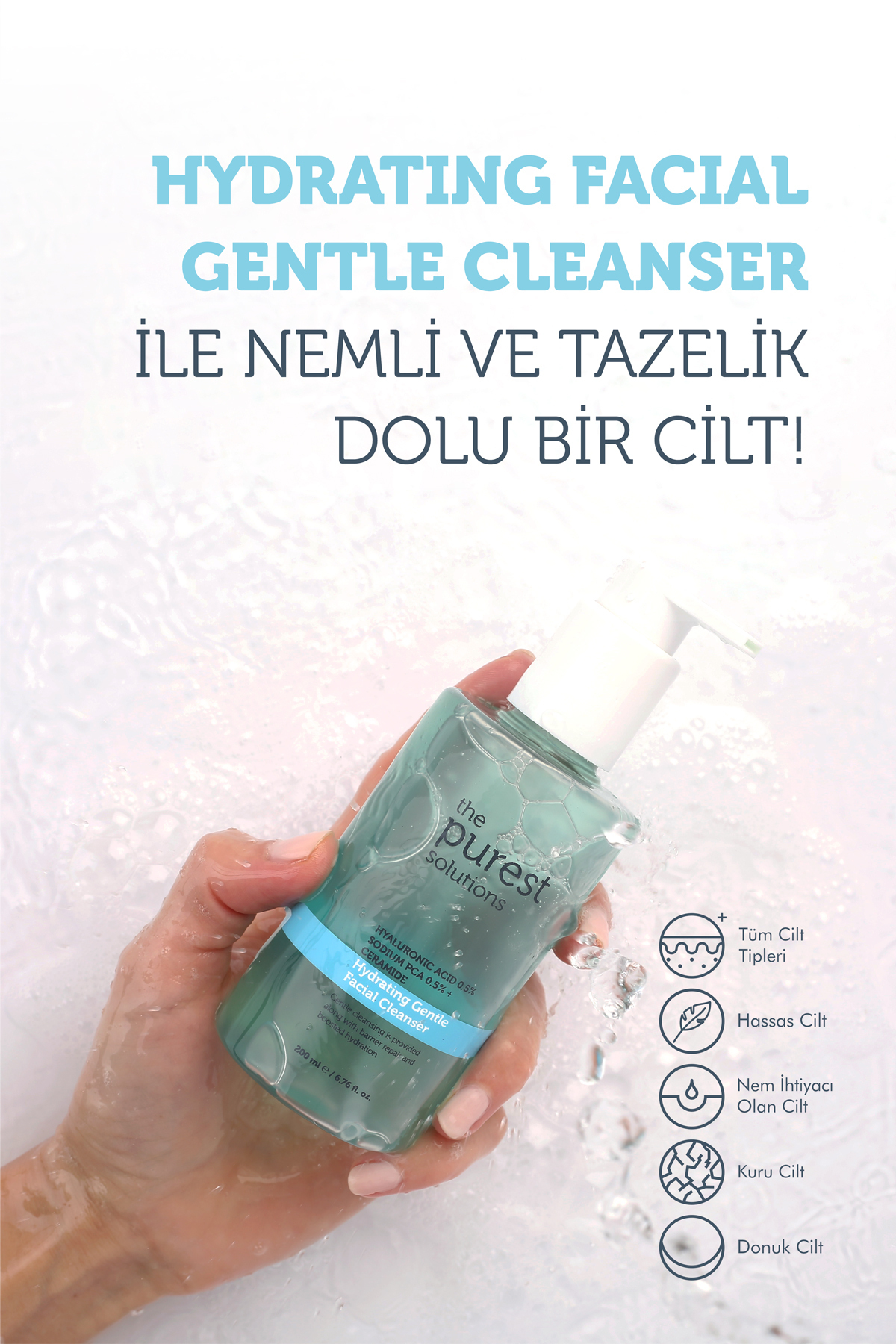 The Purest Solutions Nemlendirme Etkili Hyalüronik Asit Yüz Temizleme Jeli Cilt Bakım Seti: 200 ml + 50 ml Tanışma Boy - Görsel 3