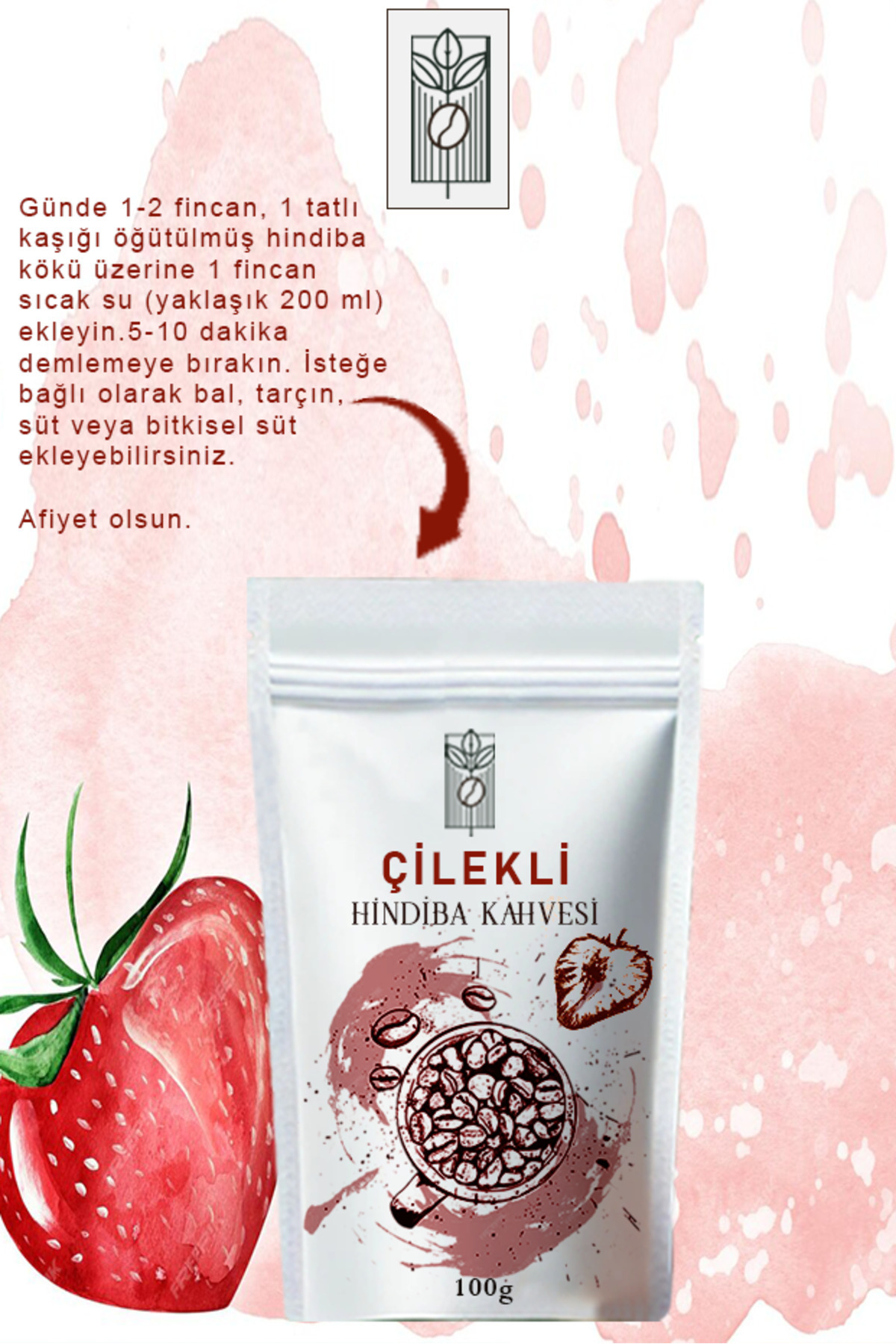 Mel and Mira Çilek Aromalı Hindiba Detox Kahvesi 100g, Strawberry Flavored Chicory Detox Coffee - Görsel 3