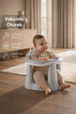Meleni Baby Bebek Banyo Oturağı - Vakum Tabanlı Bebek Mama Oturağı Gri