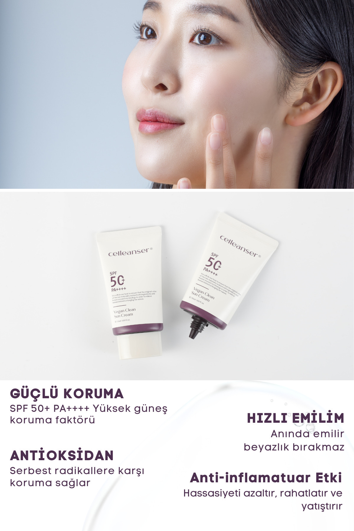 celleanser Cam Cilt Görünümü Veren Ve 100.000 Ppm Kombucha Içeren Nemlendirici, Antioksidan Vegan Güneş Kremi - Görsel 3