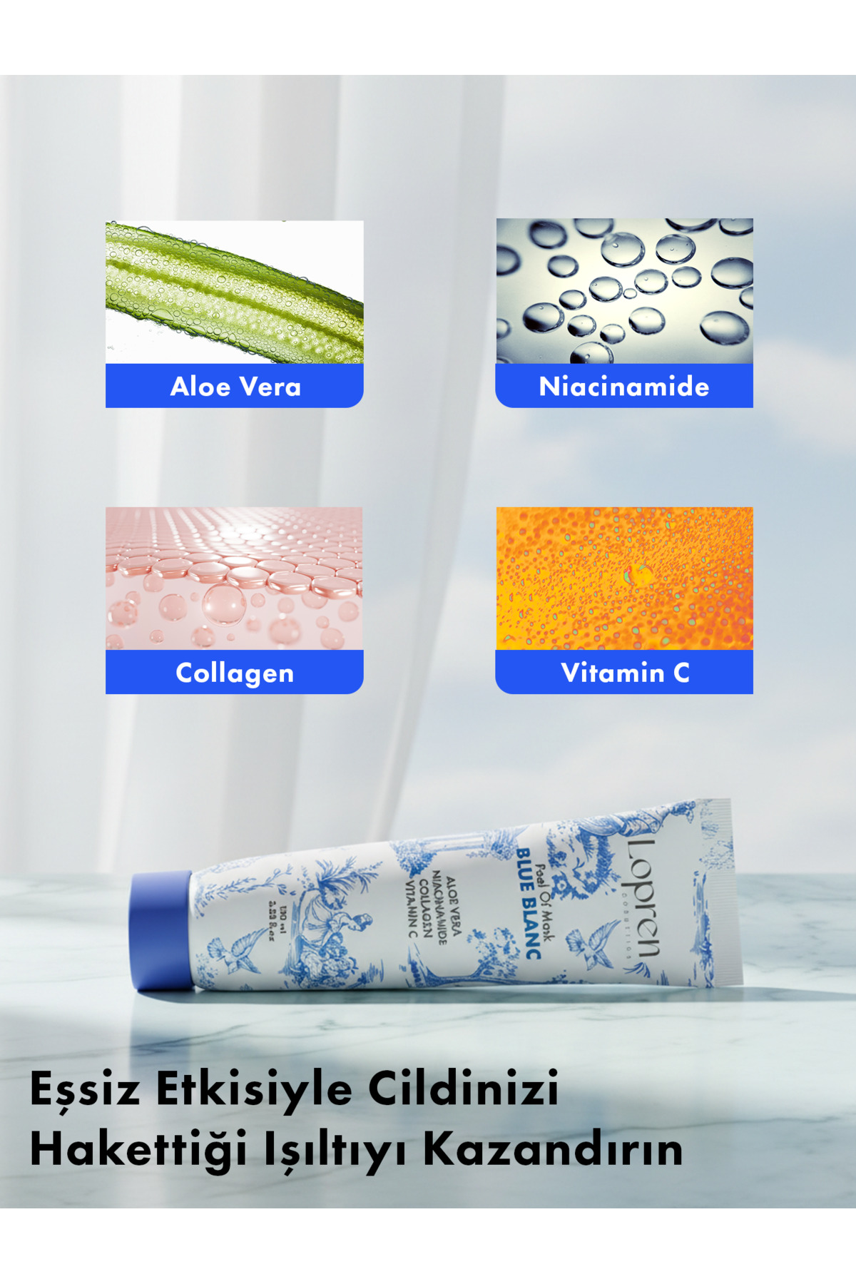 Lopren Blue Blanc Soyulabilir Postbiyotik Kolajen Jel Yüz Maskesi 100 ML - Görsel 2