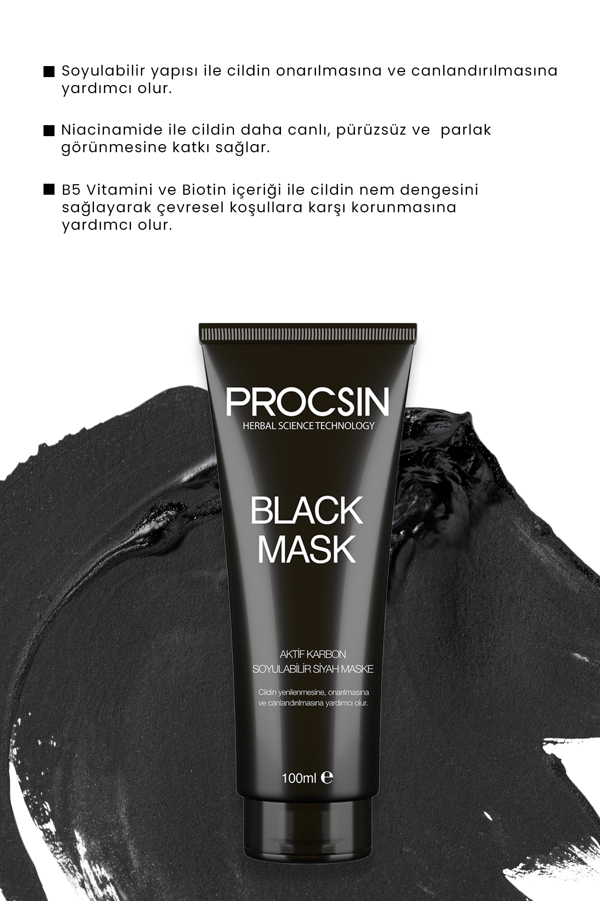 PROCSIN Siyah Nokta Giderici Aktif Kömürlü Siyah Maske 100ML - Görsel 2