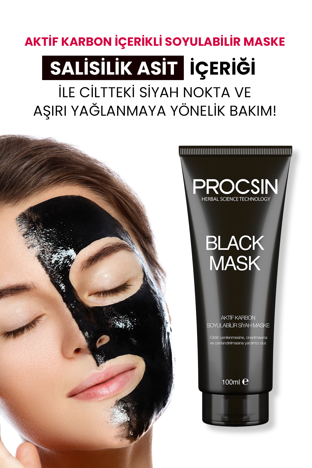 PROCSIN Siyah Nokta Giderici Aktif Kömürlü Siyah Maske 100ML - Görsel 3