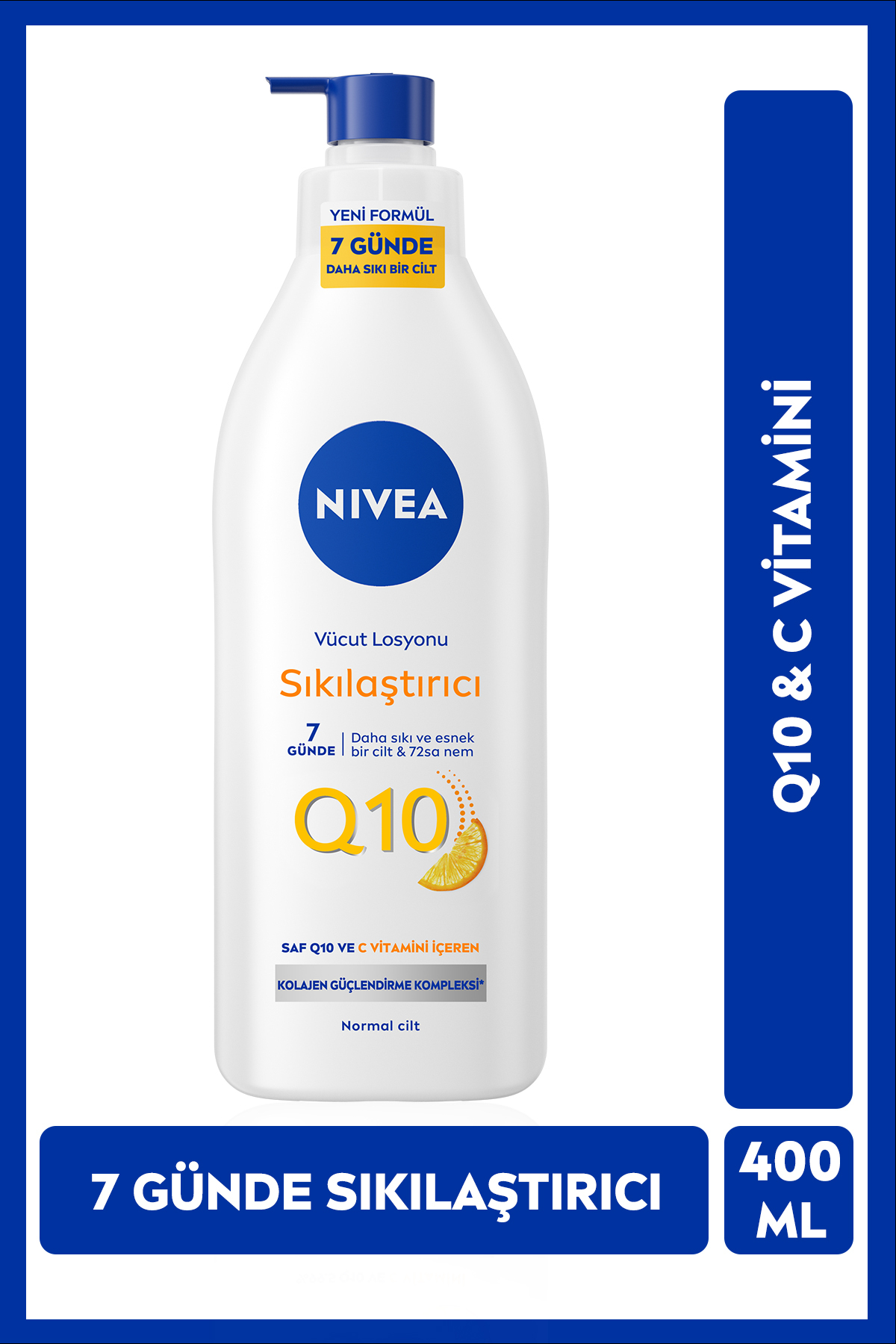 NIVEA Q10 Sıkılaştırıcı Vücut Losyonu 400ml, 7 Günde Sıkılaşma, 72 Saat Nemlendirici,C Vitamini,Esnek Cilt