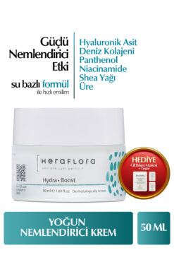 Heraflora Su Bazlı Yoğun Nemlendirici Yüz Kremi Hyalüronik Asit, Shea Yağı, Panthenol, Deniz Kolajen 50 ml