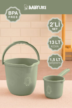 Babylike Çocuklar için 2'li Banyo Seti- Kulplu Kova & Oluklu Maşrapa