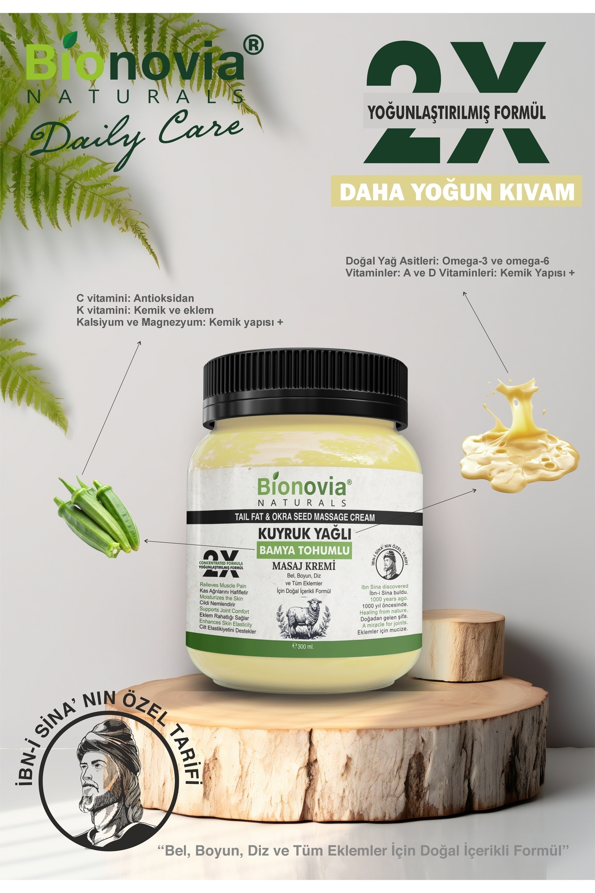 Bionovia Kuyruk Yağlı Ve Bamya Tohumlu Yağlı Masaj Kremi 300ml - Görsel 2