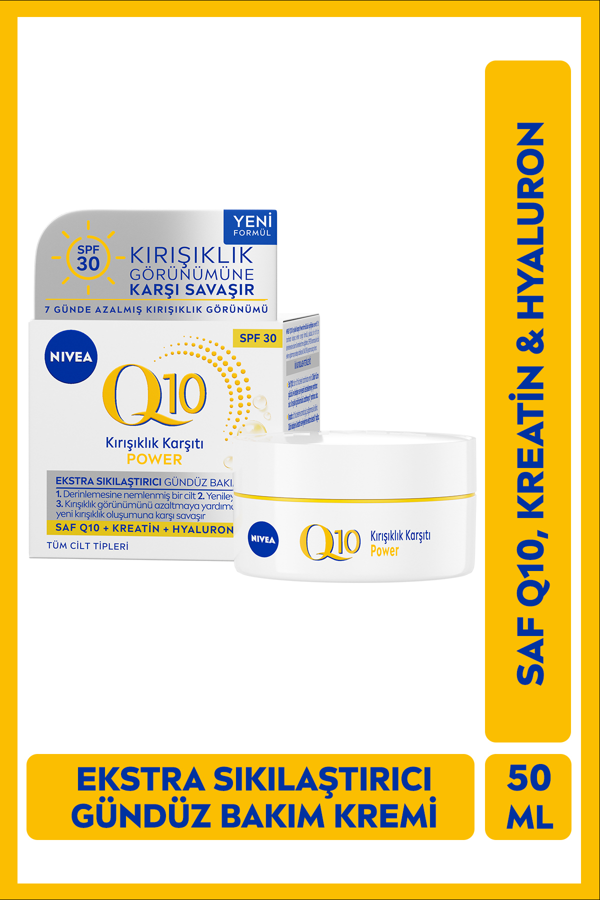 NIVEA Q10 Power Kırışıklık Karşıtı Sıkılaştırıcı Gündüz Yüz Bakım Kremi 50ml, SPF30, Keratin, Hyaluron