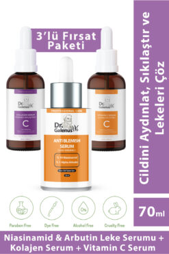 Dr. Galenus Vitamin C, Kolajen Ve Koyu Leke Karşıtı Üçlü Bakım Serum Seti (70 ML)