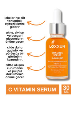 LOXXUN Vitamin C Serum Leke Karşıtı Aydınlatıcı, Canlı Parlak Ve Renk Eşitleyici, Vitamin B5 30 ml