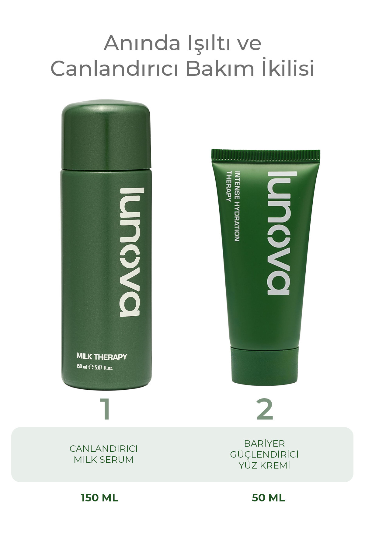 Lunova 150 ML Milk Therapy Nemlendirici Serum ve Bariyer Güçlendirici Yüz Kremi | Serum ve Yüz Kremi Seti