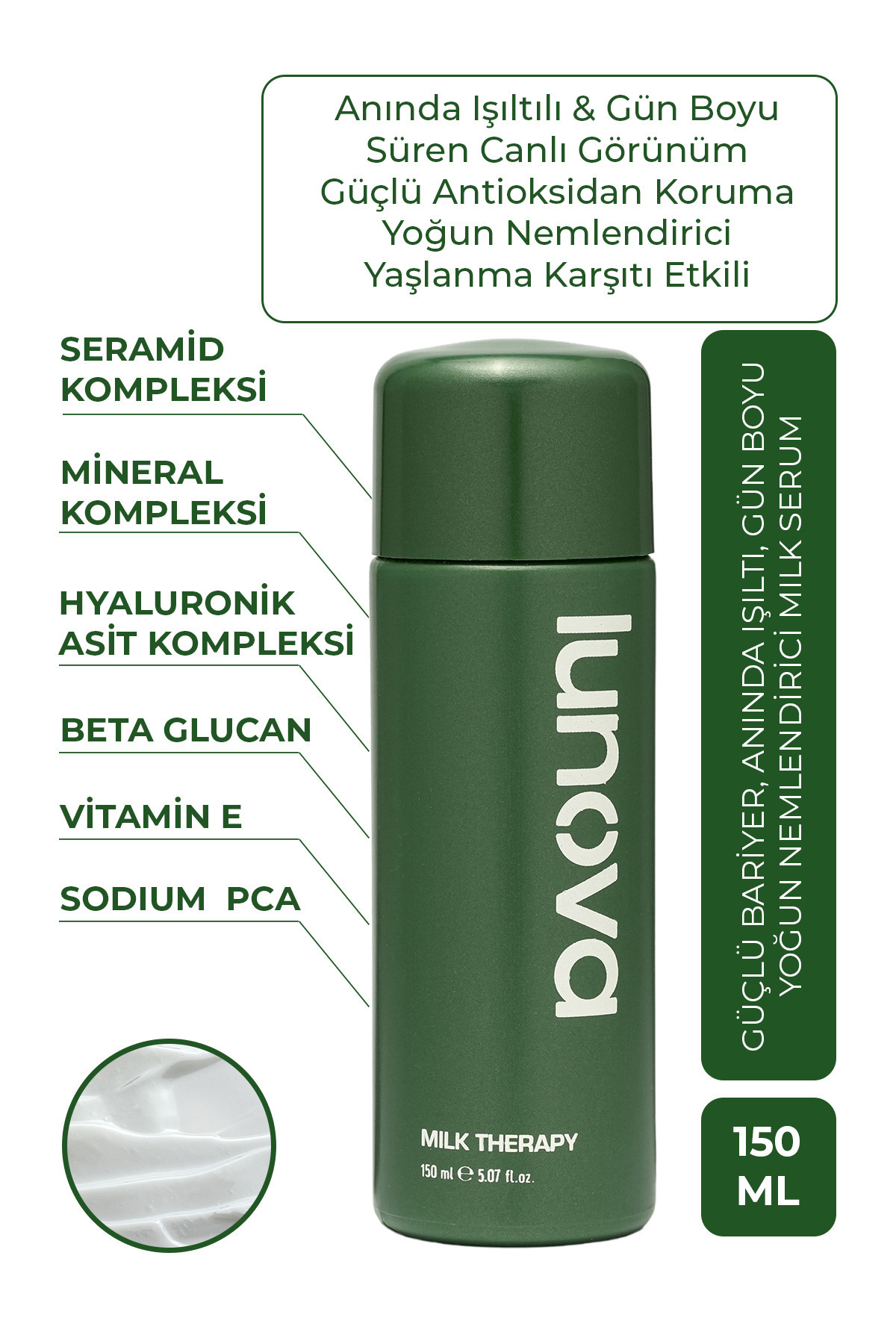 Lunova 150 ML Milk Therapy Nemlendirici Serum ve Bariyer Güçlendirici Yüz Kremi | Serum ve Yüz Kremi Seti - Görsel 3