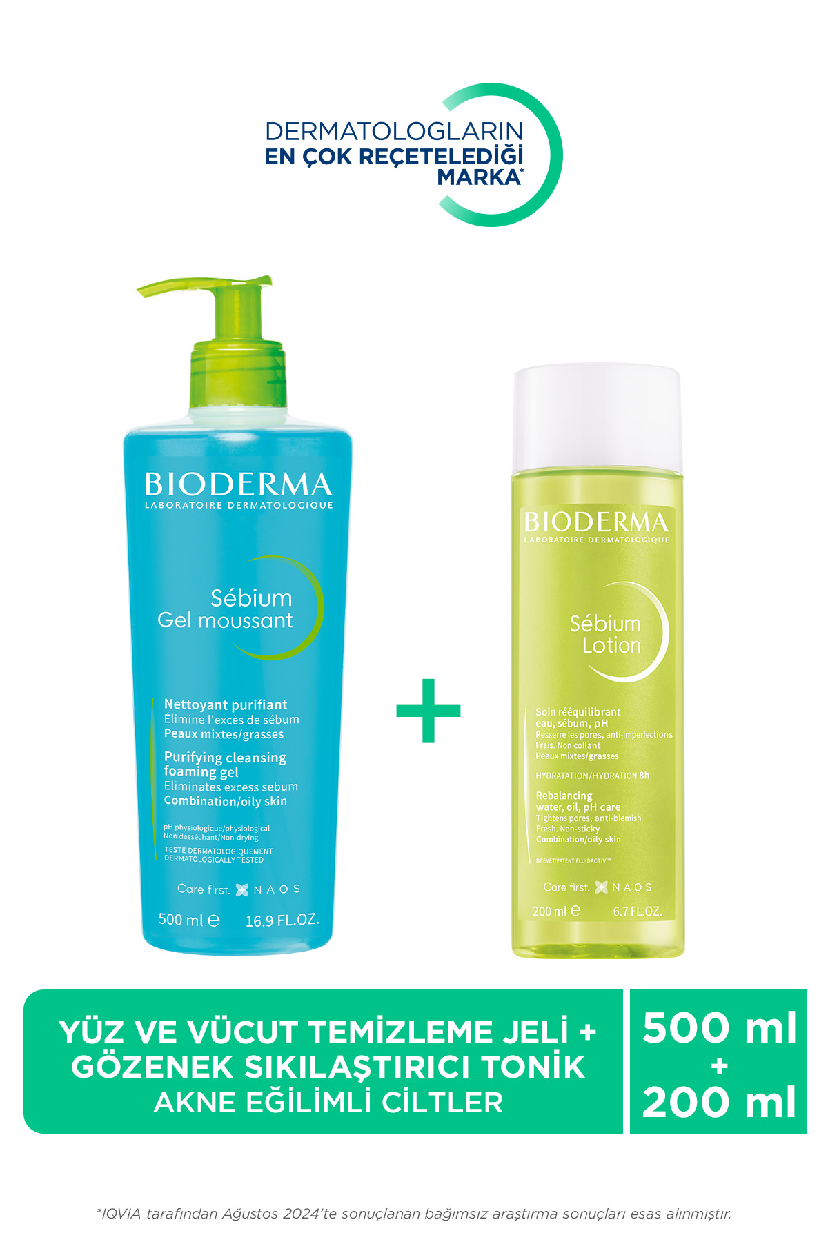 Bioderma Sebium Foaming Gel Eğilimli Ciltler Temizleme Jeli 500ml & Gözenek Sıkılaştırıcı Tonik
