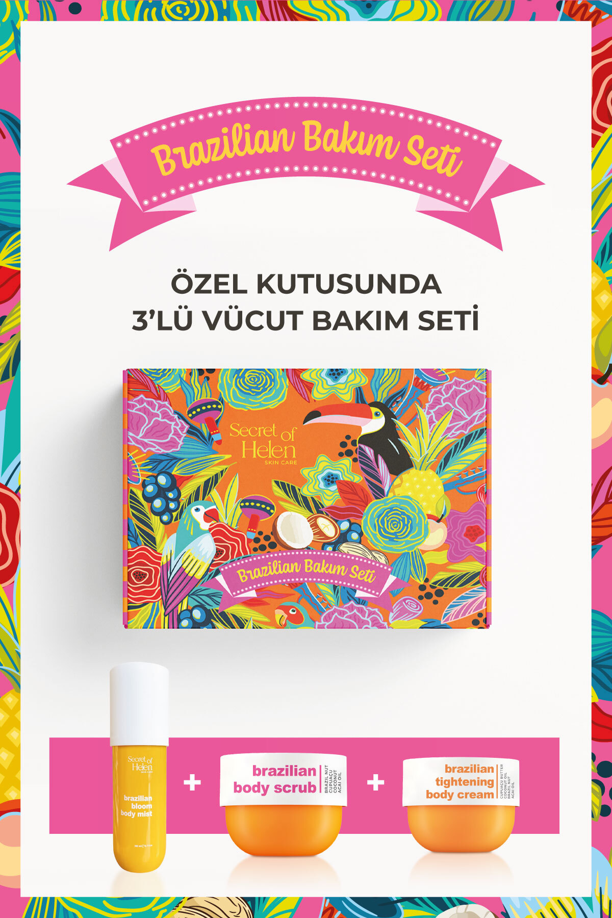 Secret of Helen Brazilian Cilt Bakım Seti - Vücut Spreyi I Vücut Peelingi I Sıkılaştırıcı Vücut Kremi