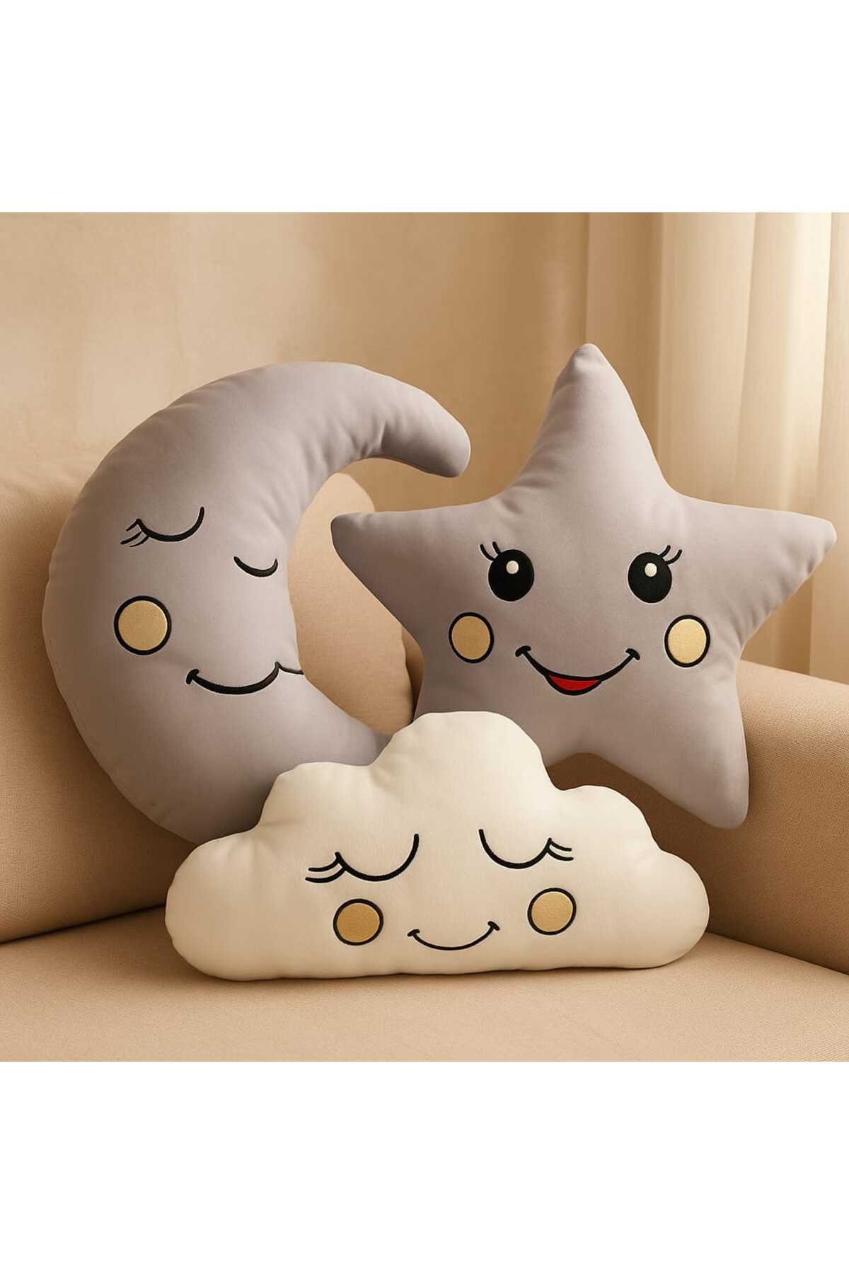 JULYA KİDS Sevimli 3'lü Bebek Yastık Seti Ay,Bulut,Yıldız