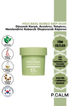 P Calm P.Calm Gözenek Karşıtı, Arındırıcı, Yatıştırıcı, Kabarcıkla Köpüren Holy Basil Bubble Deep Kil Maske