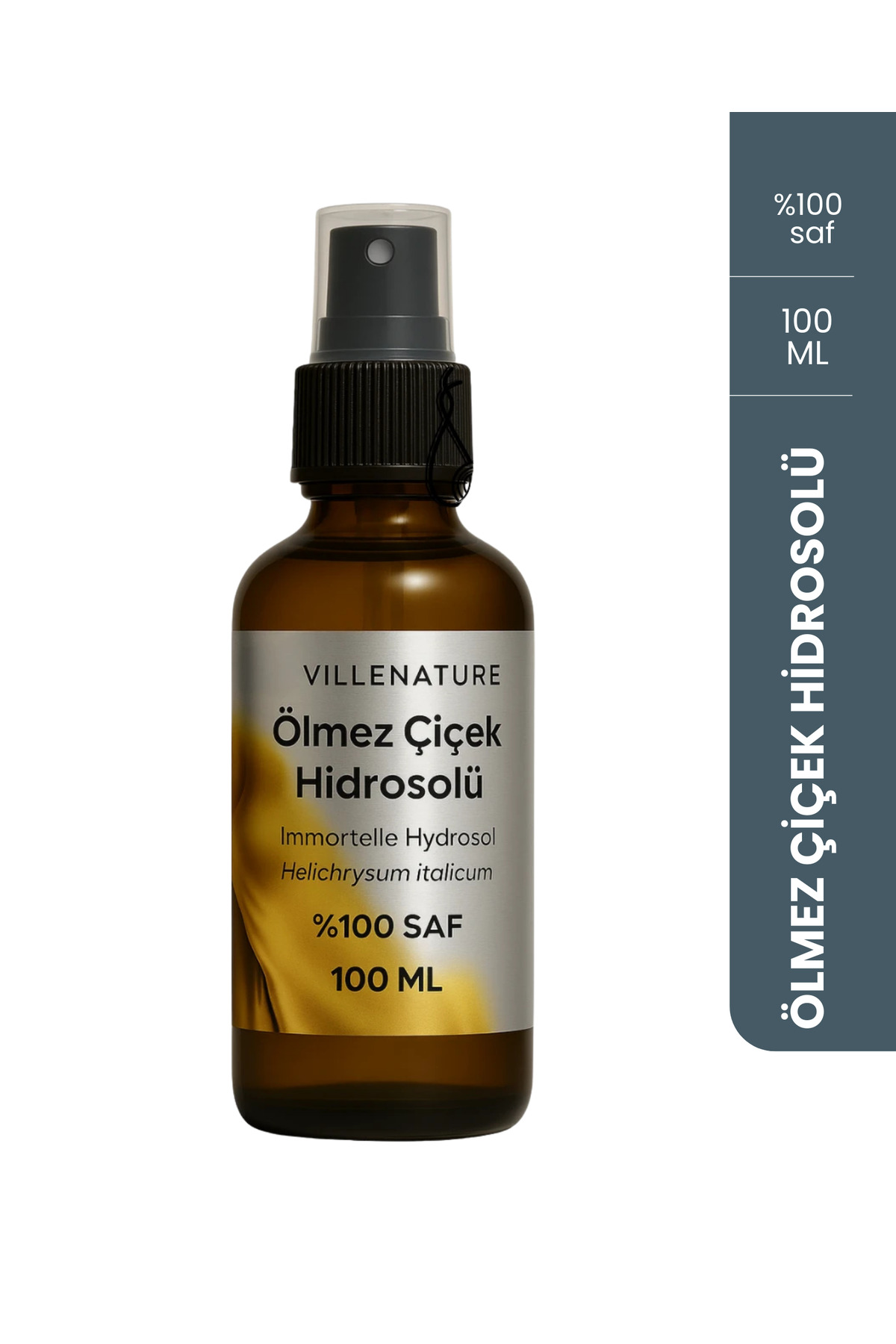 VILLENATURE %100 Saf Ölmez Çiçek Hidrosolü ~altın Otu Hidrosolü 100 ml Cam Amber Sprey Başlık Kolajen Nem Tonik