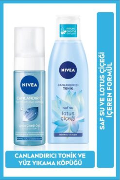 NIVEA Canlandırıcı Yüz Temizleme Köpüğü 150ml ve Nemlendirici Tonik 200ml, Lotus Çiçeği, Normal Ciltler