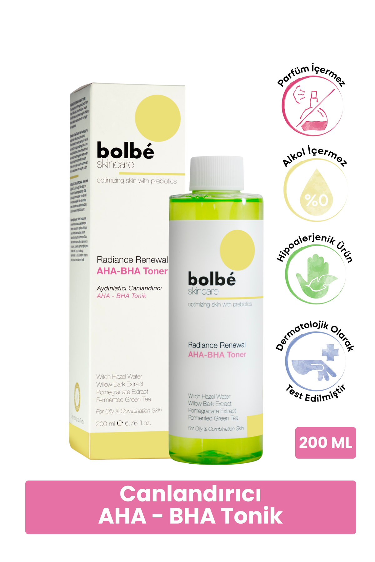 bolbé skincare Peeling Etkili, Canlandırıcı, Cilt Tonu Eşitleyici, Gözenek Sıkılaştırıcı AHA-BHA Tonik - 200 ml
