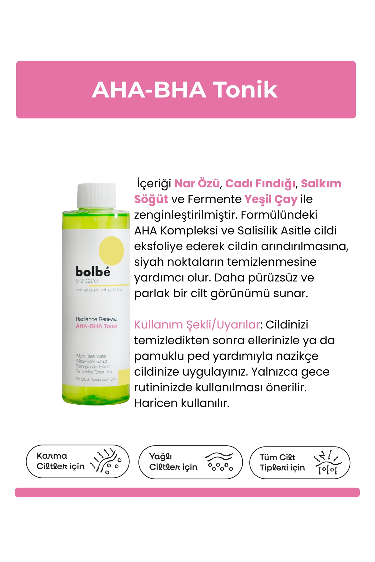 bolbé skincare Peeling Etkili, Canlandırıcı, Cilt Tonu Eşitleyici, Gözenek Sıkılaştırıcı AHA-BHA Tonik - 200 ml - Görsel 3