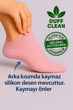 DUFF CLEAN 1 ÇİFT Silikon Ayak Bakım Çorabı Nemlendirici Arka Silikon Kaydırmaz Desenli Patik