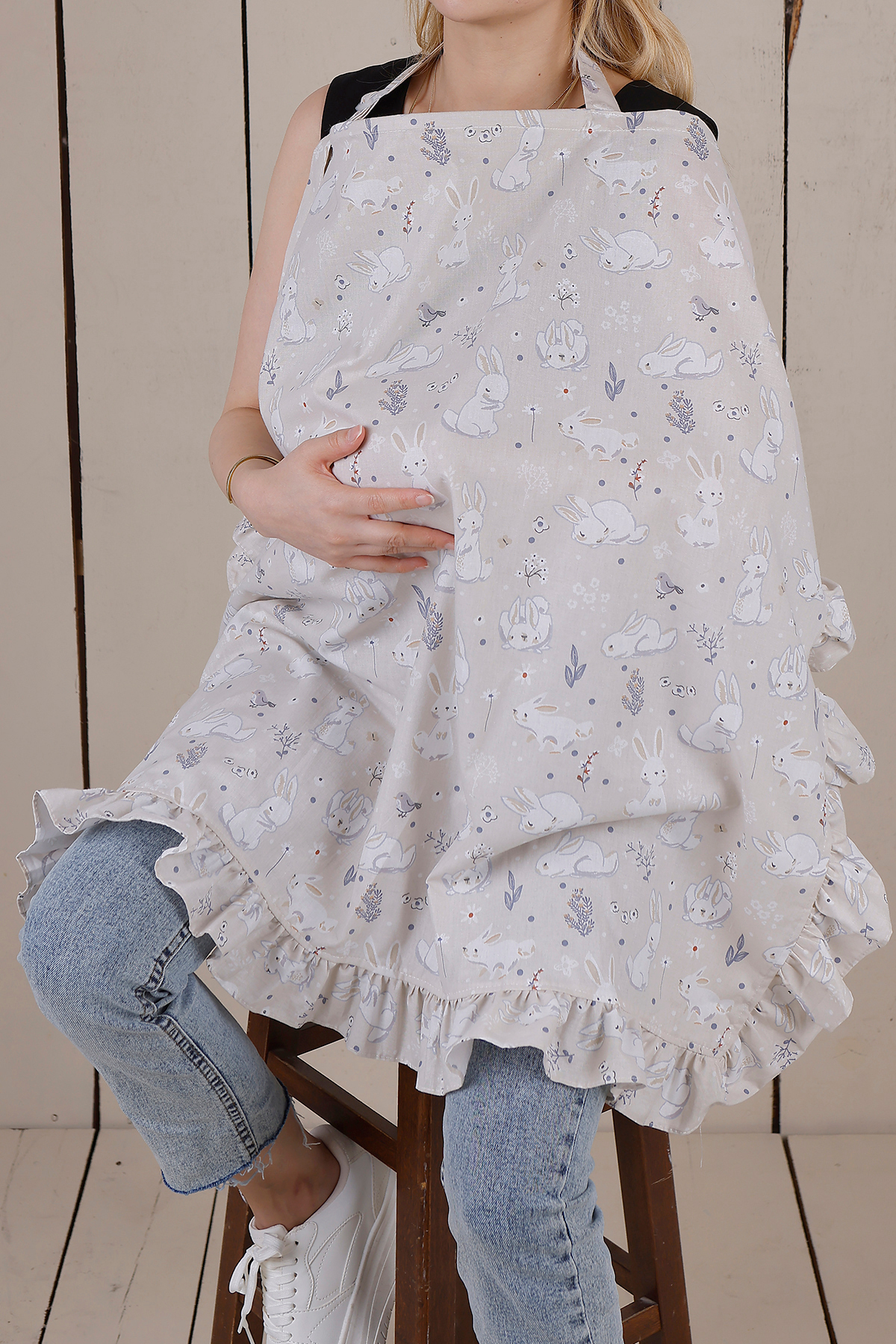 JUNİPERUS Fırfırlı Organik Tavşanlı Balenli Çok Amaçlı Emzirme Örtüsü