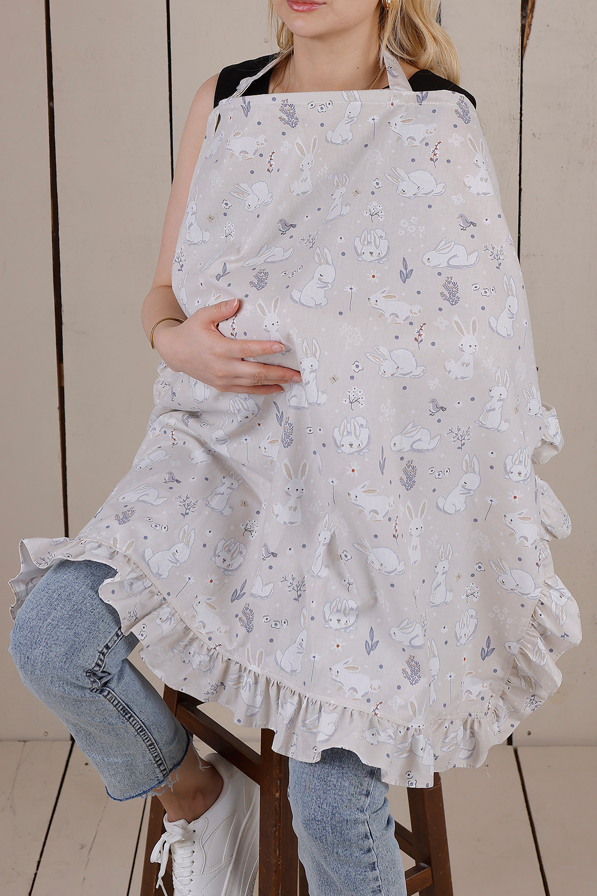 JUNİPERUS Fırfırlı Organik Tavşanlı Balenli Çok Amaçlı Emzirme Örtüsü - Görsel 2