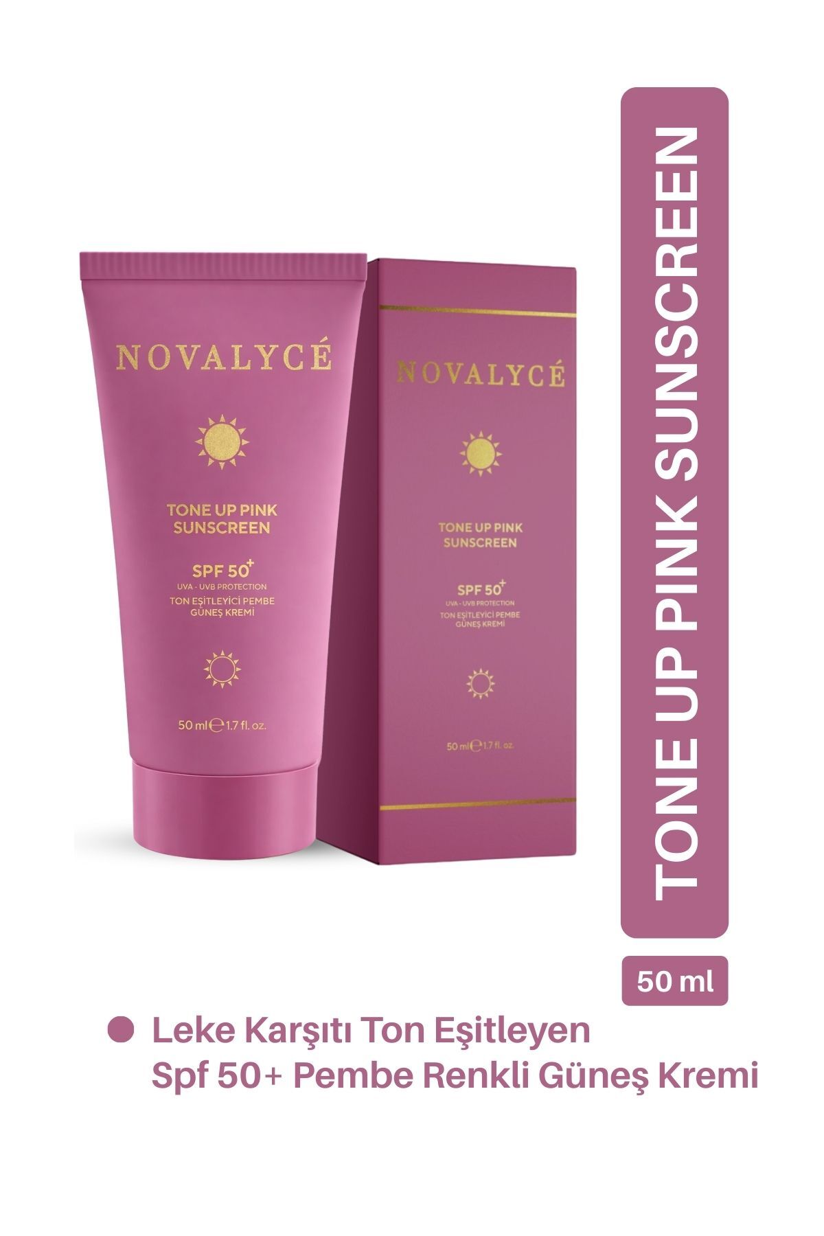 Novalyce Leke Karşıtı Ton Eşitleyen Spf 50+ Pembe Renkli Güneş Kremi