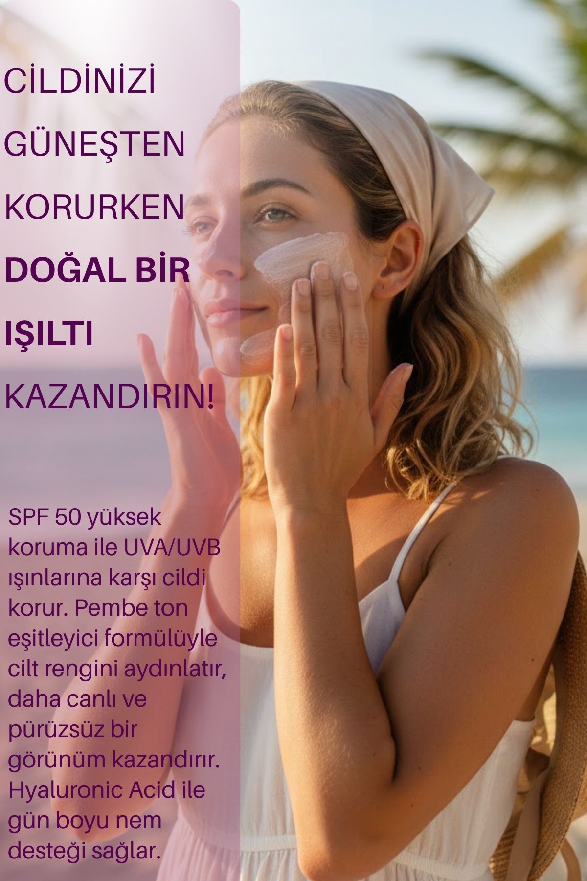Novalyce Leke Karşıtı Ton Eşitleyen Spf 50+ Pembe Renkli Güneş Kremi - Görsel 2