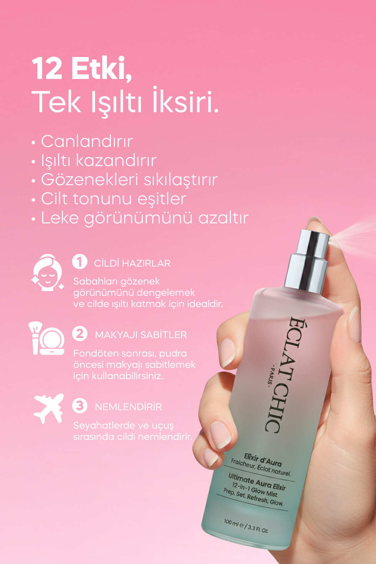 Eclat Chic Ultimate Aura Elixir – 12-in-1 Çok Amaçlı Glow Mist | Tüm Cilt Tipleri İçin | 100 ml - Görsel 3